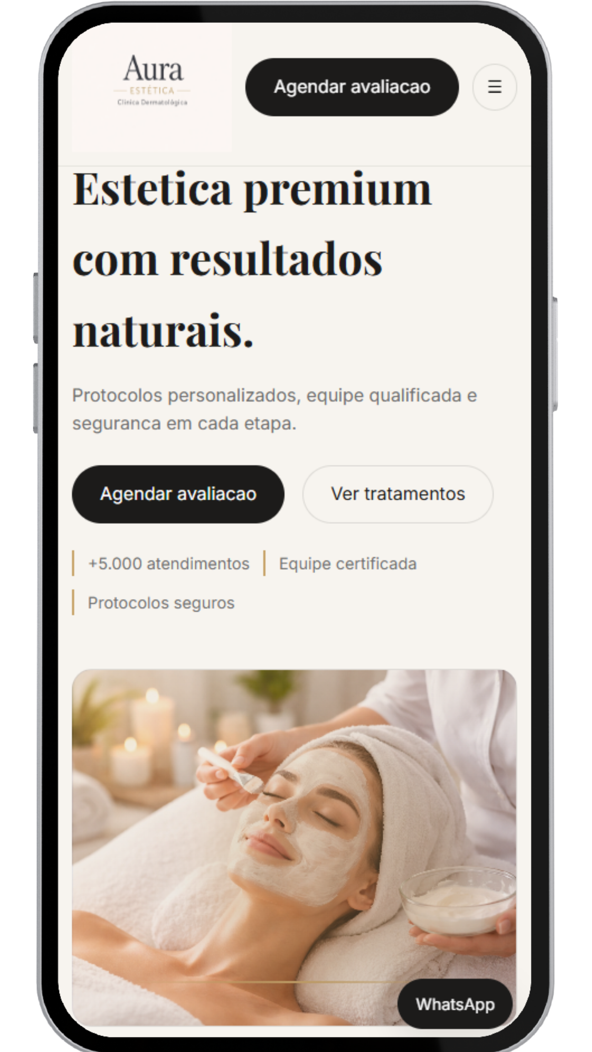 Visual mobile do projeto Aura Estética (Premium)