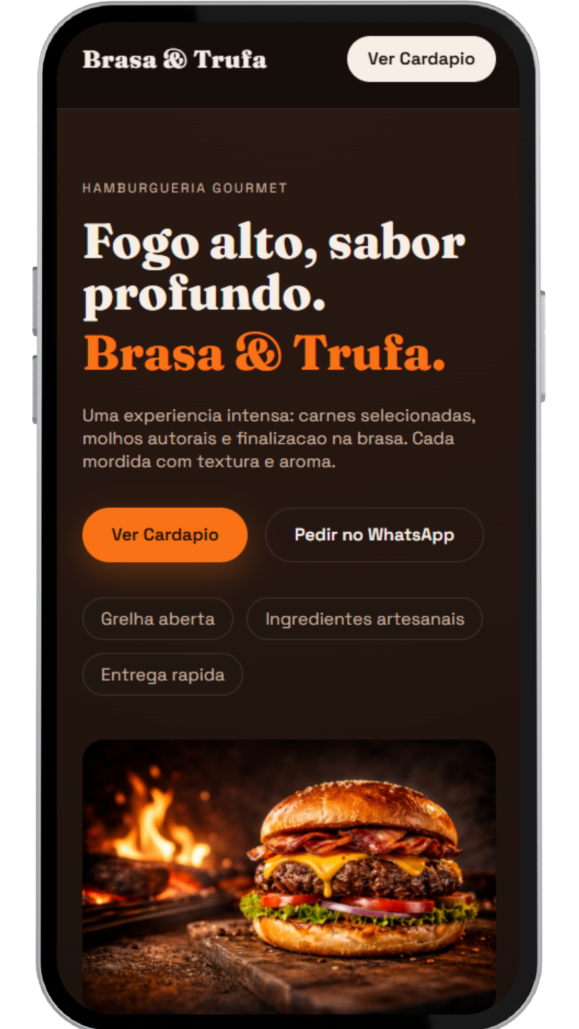 Visual mobile do projeto Hamburgueria OnePage